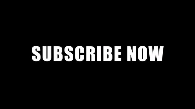 subscribe now glitch text animation on black background