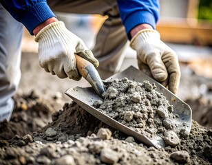 Obraz premium Hombre trabajador con pala y guantes