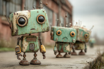 Row Cute Rusty Robots With