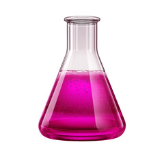 Glass Erlenmeyer flask with pink liquid isolated on white background