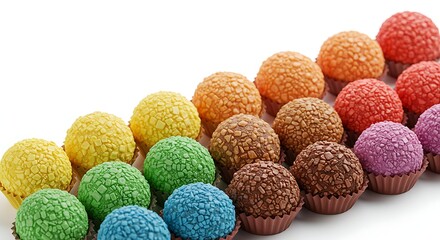 Colorful Chocolate Truffles Arrangement Delicious Dessert Sweets Array Culinary Treats Variety Taste Sensation Delightful Confections Gourmet Chocolate isolated on white background Yummy Chocolate