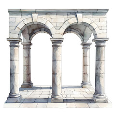 Obraz premium White stone structure with arches and columns on tiled surface isolated on transparent bacground