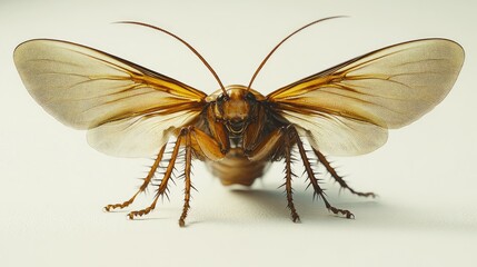 Obraz premium Large insect, front view, wings outstretched, white background