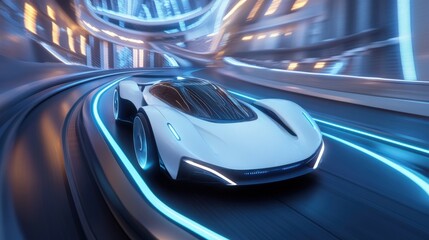 Fototapeta premium Futuristic vehicle in a dynamic tunnel.