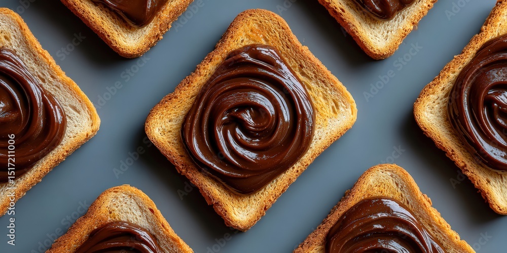 Poster mouthwatering slices of toast topped with rich chocolate spread arranged artistically on a sleek sur