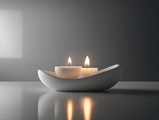 Serene candle light reflecting on smooth surface in minimalist setting