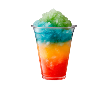 Colorful layered frozen beverage on transparent background, PNG