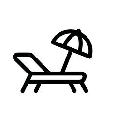 Minimalist Outline Beach Bed with Umbrella Icon Design Element