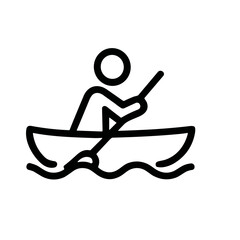 Simple Outline Person Kayaking in a Boat, Water Sport Activity Icon