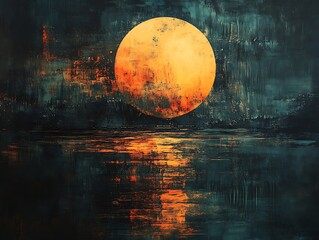 Serene luminous sphere reflection painting evoking tranquility and mystery