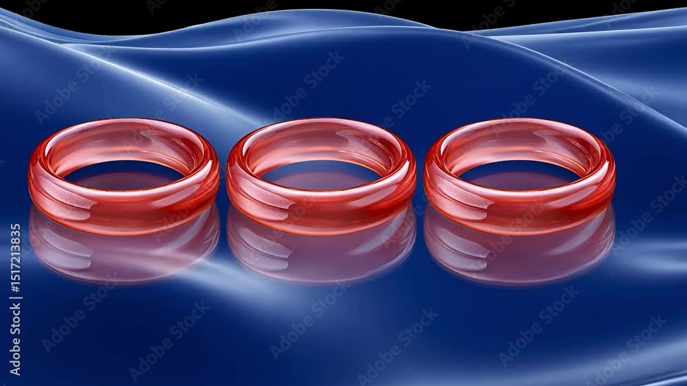 Poster transparent red rings on a smooth surface with gentle waves in the background