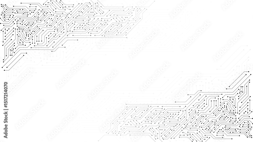 Poster ai circuit board technology connected lines isolated on transparent background. computer motherboard