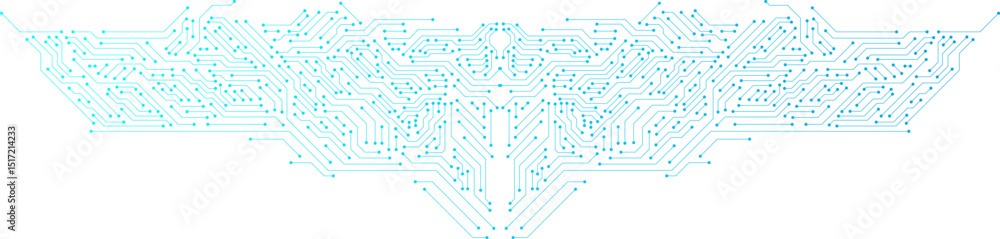 Poster circuit board network connected line isolated on transparent background. motherboard, cpu, processor