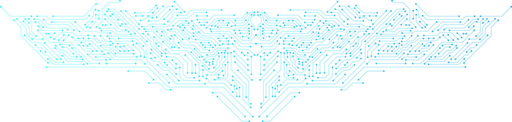 Circuit board network connected line isolated on transparent background. Motherboard, cpu, processor and artificial intelligence concept. Digital microchip semiconductor