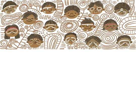 Pattern with cute faces of aboriginal children