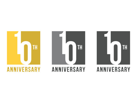 Set of anniversary badges design, 10 th anniversary symbol, vector illustration, isolated on transparent background