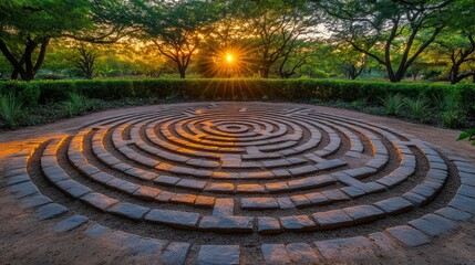 Obraz premium Sunlit stone maze in a park