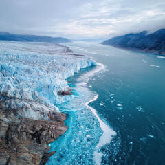 massive glacier melting into the ocean due to climate change