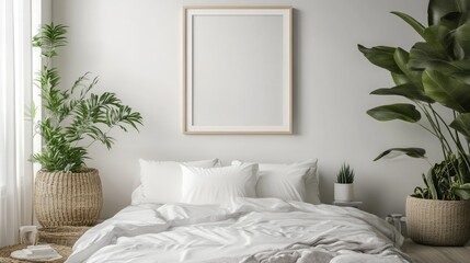 mock up poster frame in children bedroom scandinavian style interior background 3D render 3D illustration