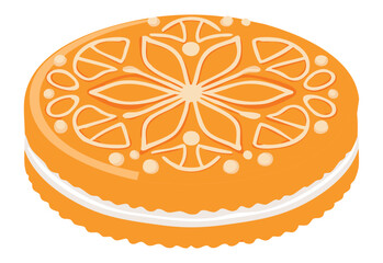 Decorative Orange Biscuit Cake White Icing - Vector Illustration