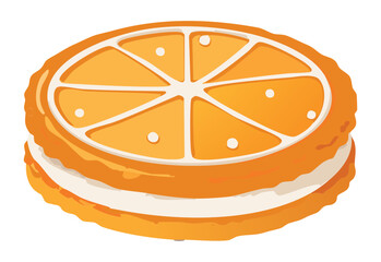 Orange Citrus Biscuit Cake with Fruit - Vector Illustration