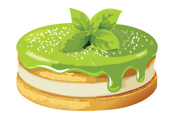 Matcha Biscuit Cake with Mint - Vector Illustration