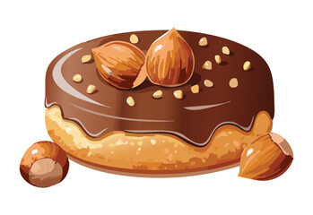 Chocolate Biscuit Cake with Hazelnut Clusters - Vector Illustration