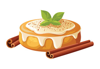 Creamy Biscuit Cake with Cinnamon Sticks - Vector Illustration