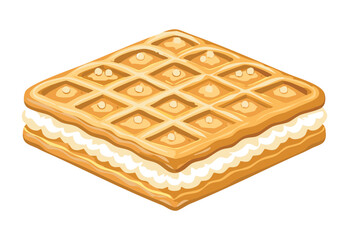 Golden Waffle Biscuit Sandwich with Cream - Vector Illustration