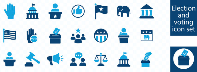 Election and voting icon set. democracy, vote, government, voting, campaign, political, voter, ballot, candidate and president icons.