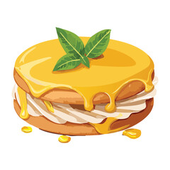 Yellow Biscuit Cake with Mint Leaves - Vector Illustration