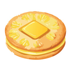 Pineapple Golden Biscuit Cake with Fruit - Vector Illustration