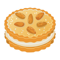 Almond Biscuit Cake with Crushed Nuts - Vector Illustration
