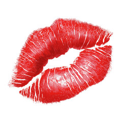  Red Lipstick Kiss Mark | Isolated Print of Female Lips on White Background