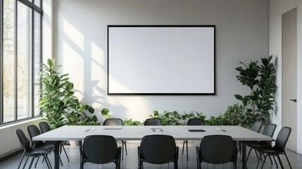 mock up tv screen in meeting room interior background