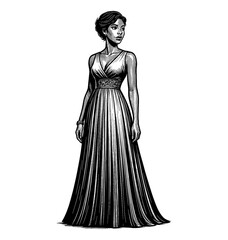 Fototapeta premium Elegant African American Woman in a Long Dress Engraving Style Full Body Shot