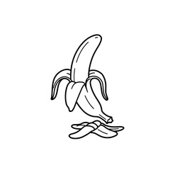 Obraz premium Black and white line art of a peeled banana with scattered peel