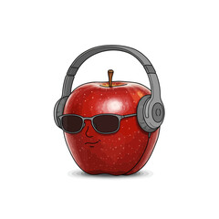 Cartoon Red Apple with Sunglasses and Headphones a Fun and Quirky Character