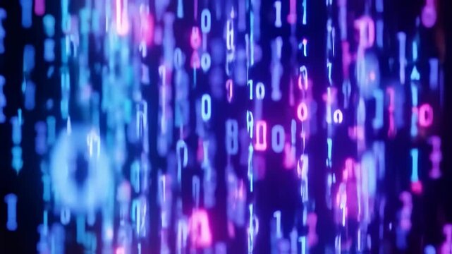 Abstract Digital Data Stream Background, Binary Code Bokeh Effect Futuristic Technology