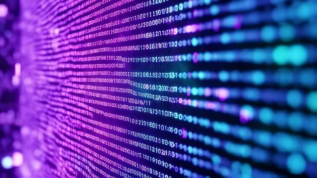 Abstract Digital Data Stream Background, Binary Code Bokeh Effect Futuristic Technology