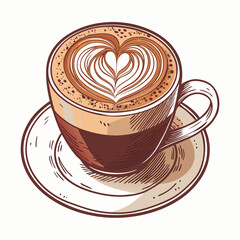 Create a bold vector illustration of a cappuccino, emphasizing its rich crema and foam.  Include a visible cup.