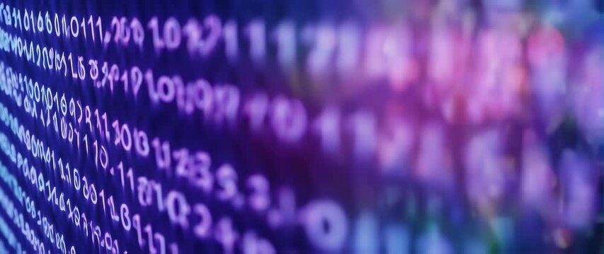 Anamorphic video Abstract Digital Data Stream Background, Binary Code Bokeh Effect Futuristic Technolog