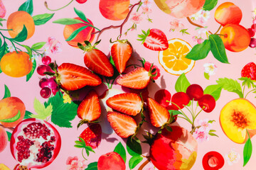 Strawberry Halves on Colorful Tray