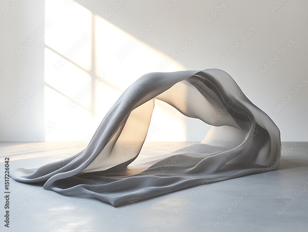 Poster abstract architectural composition of draped fabric in bright minimalist setting