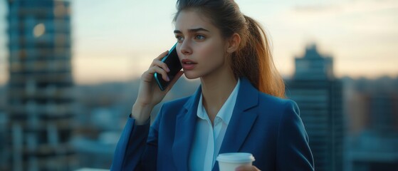 A young businesswoman in a vibrant blue blazer