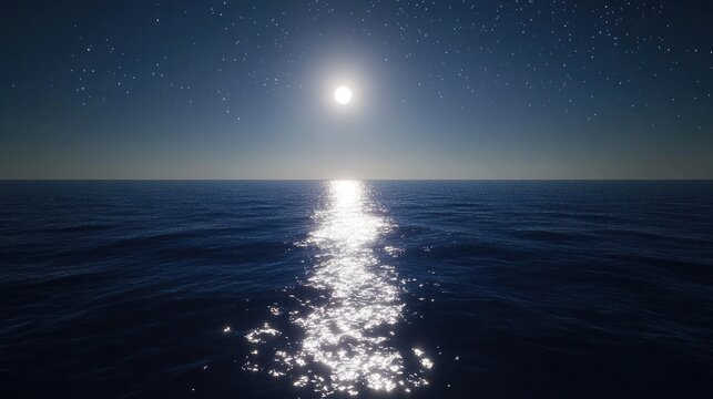 Vast ocean expanse under a luminous moonlit sky.