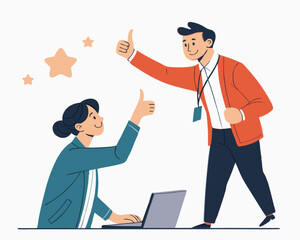 Create a bold vector illustration of a coworker giving a thumbs-up gesture, emphasizing strong outlines and vibrant colors.