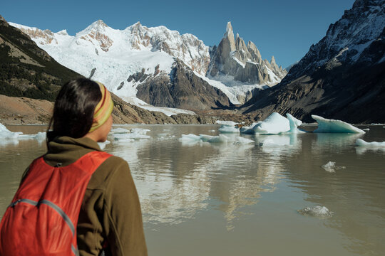  hiker admiring the mountains in Patagonia