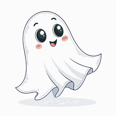 Create a bold, vector illustration of a cute, friendly floating ghost with a thick, black outline.  Design should be suitable for children's illustrations.