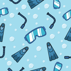 Delightful Scuba Gear And Bubbles Create A Vibrant And seamless Pattern On Light Blue